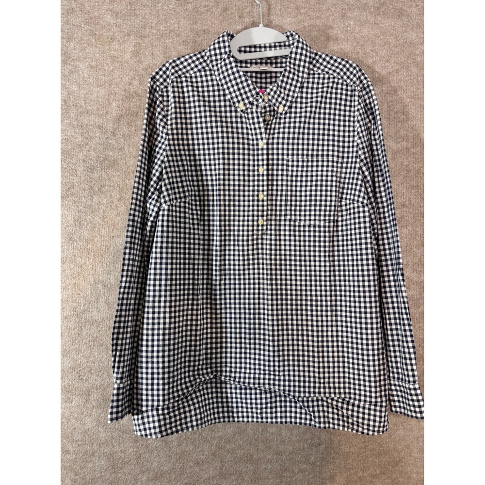Gap Maternity Button Down Shirt Women Large Gingham Fitted Boyfriend Preppy Navy